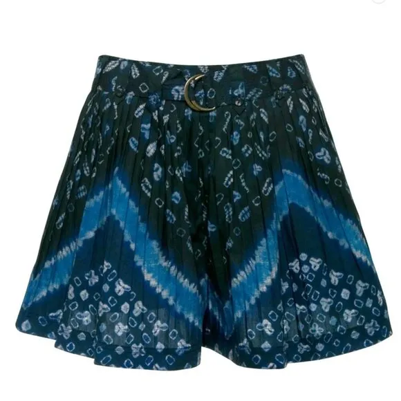 Ulla Johnson Ultra Marine Pleated Marianna Short 8 Belted Waist Art Abstract