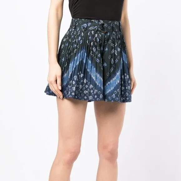 Ulla Johnson Ultra Marine Pleated Marianna Short 8 Belted Waist Art Abstract