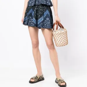 Ulla Johnson Ultra Marine Pleated Marianna Short 8 Belted Waist Art Abstract