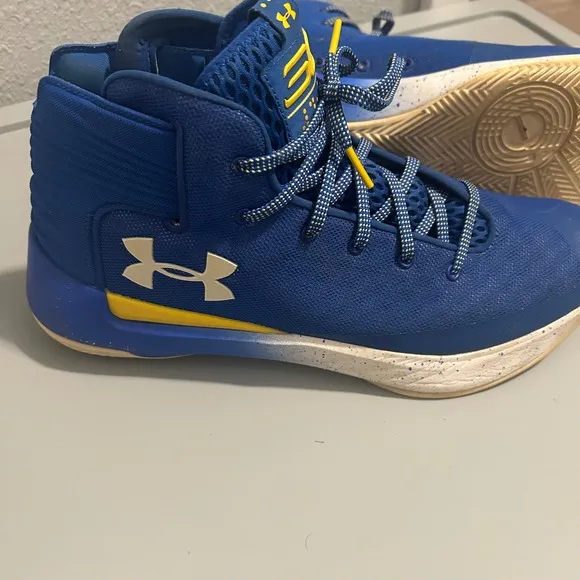 Under Armour Curry 3 Basketball Shoes High Top Blue Yellow Mens Size