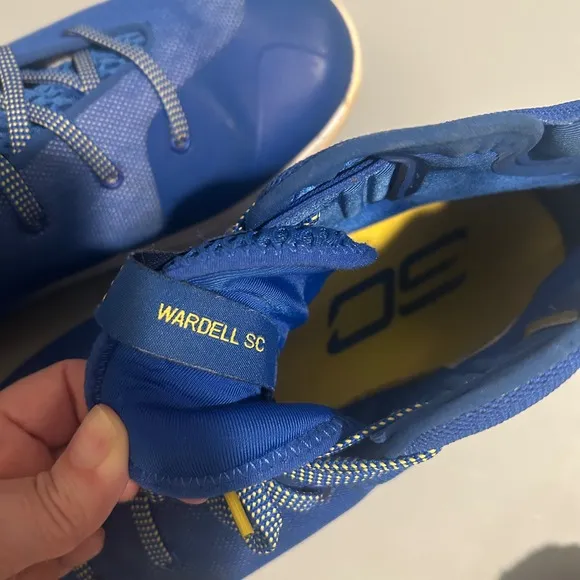 Under Armour Curry 3 Basketball Shoes High Top Blue Yellow Mens Size