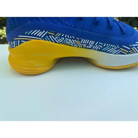 Under Armour Curry 4 Mid-Top Basketball Shoes - Blue/Yellow, Size 5Y