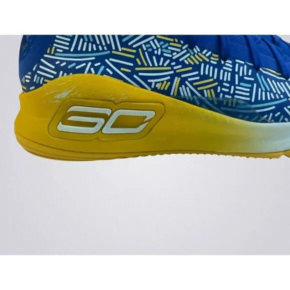 Under Armour Curry 4 Mid-Top Basketball Shoes - Blue/Yellow, Size 5Y