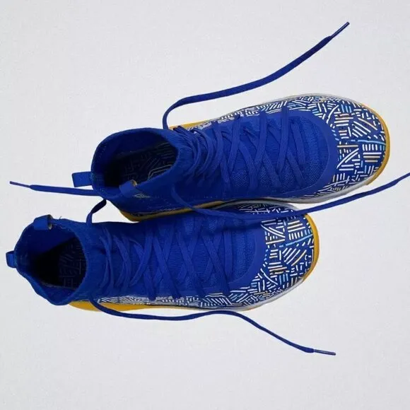 Under Armour Curry 4 Mid-Top Basketball Shoes - Blue/Yellow, Size 5Y