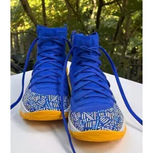 Under Armour Curry 4 Mid-Top Basketball Shoes - Blue/Yellow, Size 5Y