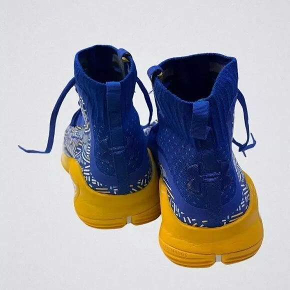 Under Armour Curry 4 Mid-Top Basketball Shoes - Blue/Yellow, Size 5Y