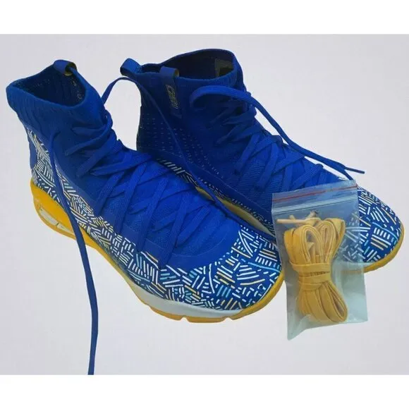 Under Armour Curry 4 Mid-Top Basketball Shoes - Blue/Yellow, Size 5Y