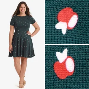 Unique Vintage X GB Green Apple Print‎ Fit And Flare Dress, 0XL