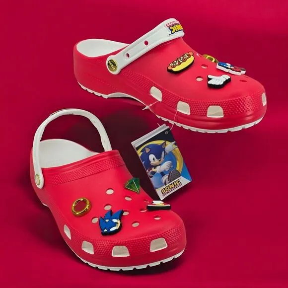 Unisex Sega Sonic The Hedgehog Classic Crocs Red White Mens 11 Womens 13‎