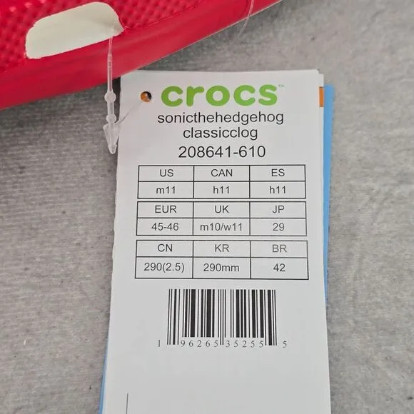 Unisex Sega Sonic The Hedgehog Classic Crocs Red White Mens 11 Womens 13‎