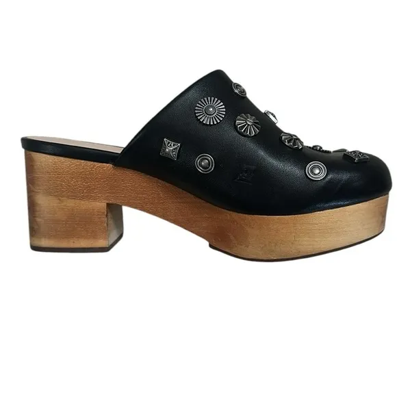 Urban Outfitters Blairwood Silver Studded Black Vegan Leather Mule Clogs Size 6