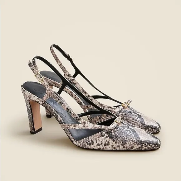 Used J Crew Made-in-Spain Jules slingback pumps in snake-embossed leather CC065