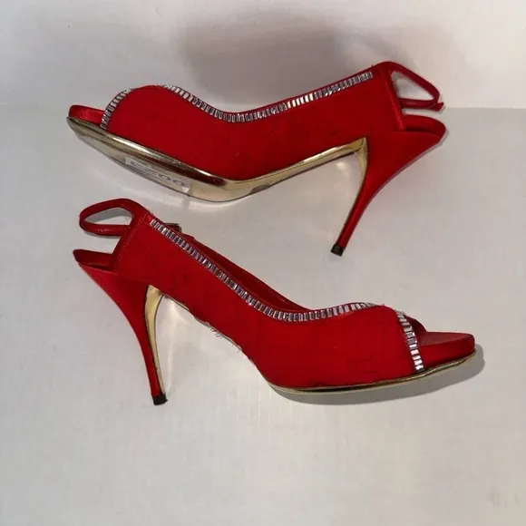 Valentino Garavani Red Slingback Peeptoe Heels Size 37 EU Size 7 US