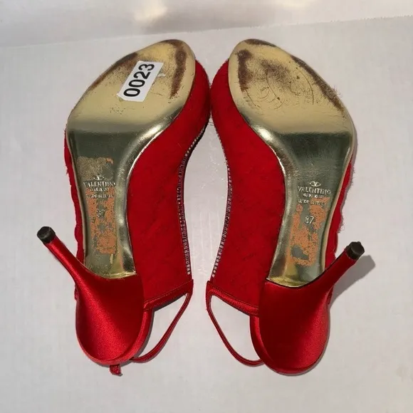 Valentino Garavani Red Slingback Peeptoe Heels Size 37 EU Size 7 US
