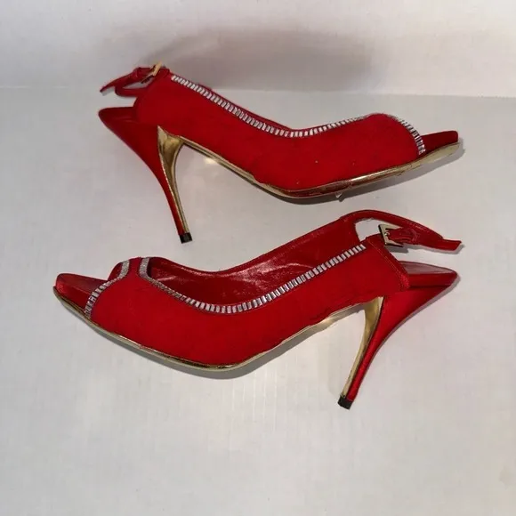 Valentino Garavani Red Slingback Peeptoe Heels Size 37 EU Size 7 US