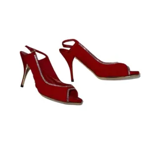 Valentino Garavani Red Slingback Peeptoe Heels Size 37 EU Size 7 US