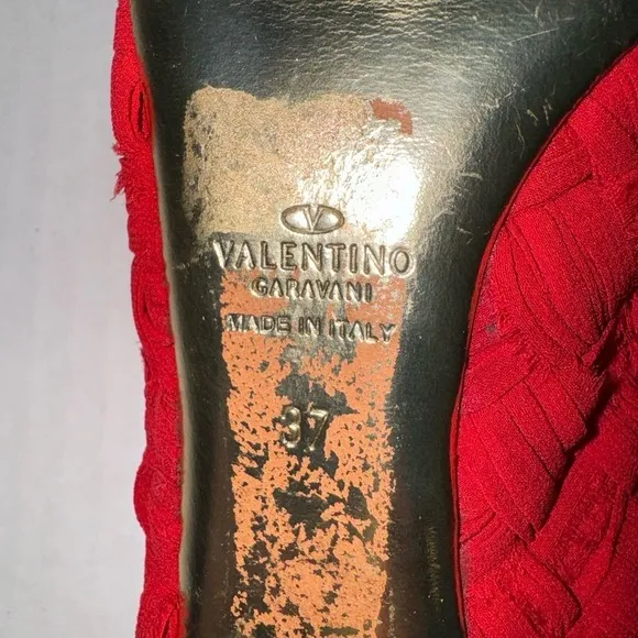 Valentino Garavani Red Slingback Peeptoe Heels Size 37 EU Size 7 US