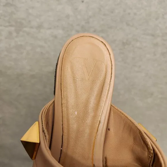 Valentino Garavani Roman Stud Flat Mules Women's 36.5 Beige Pointed Sandals