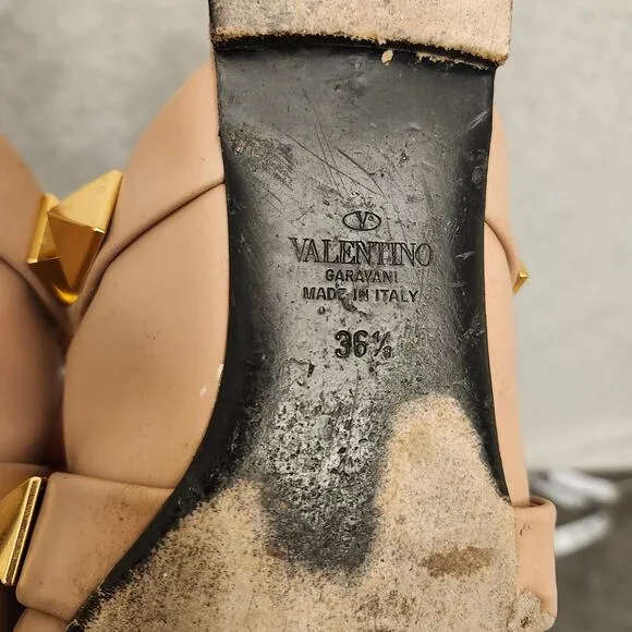 Valentino Garavani Roman Stud Flat Mules Women's 36.5 Beige Pointed Sandals