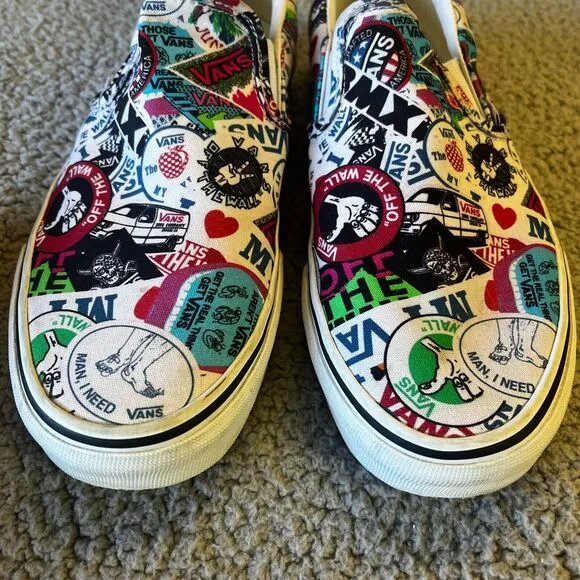 Vans Classic Slip On Mash-up Stickers Skate Sneakers Unisex Mens 9  Womens 10.5