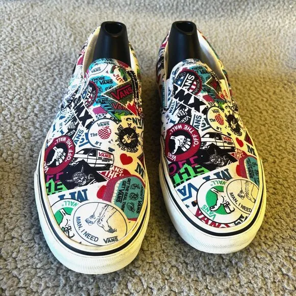 Vans Classic Slip On Mash-up Stickers Skate Sneakers Unisex Mens 9  Womens 10.5