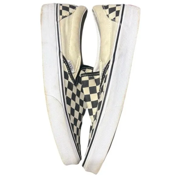 VANS Classic Slip-On Wide Checkerboard Shoe White/Black Size 9