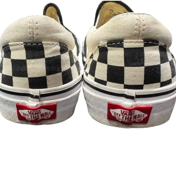 VANS Classic Slip-On Wide Checkerboard Shoe White/Black Size 9