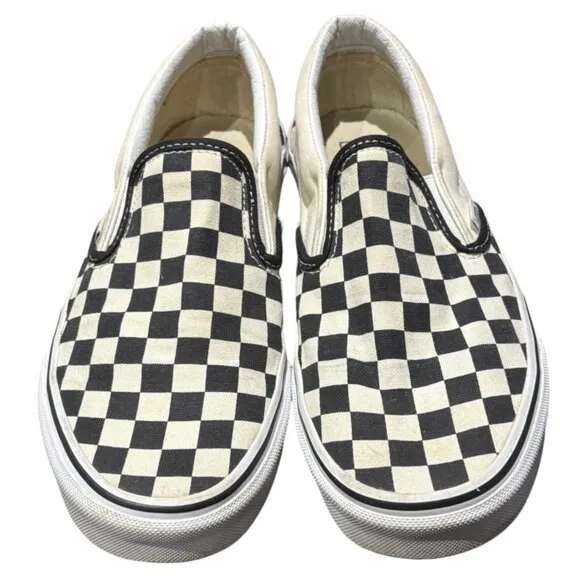 VANS Classic Slip-On Wide Checkerboard Shoe White/Black Size 9