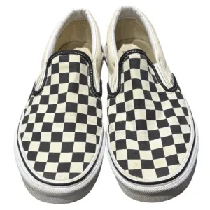 VANS Classic Slip-On Wide Checkerboard Shoe White/Black Size 9