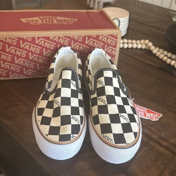 Vans Kids Checkered Slip-On Shoes - Black and White
