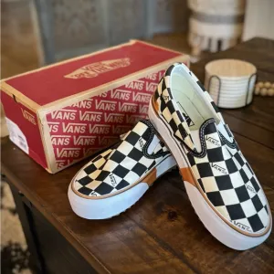 Vans Kids Checkered Slip-On Shoes - Black and White