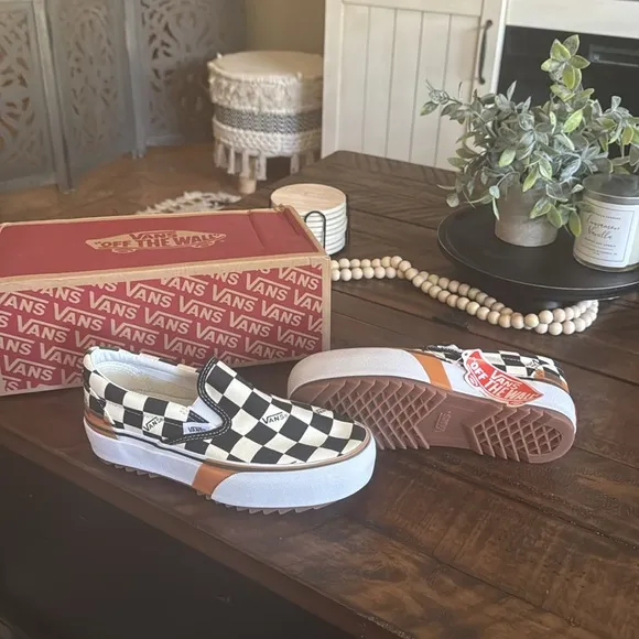 Vans Kids Checkered Slip-On Shoes - Black and White
