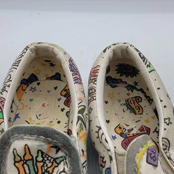 Vans U Paint Kids 1 Slip On White Skulls Canvas Casual Everyday Shoes