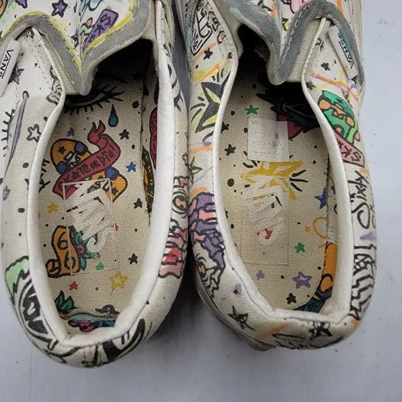 Vans U Paint Kids 1 Slip On White Skulls Canvas Casual Everyday Shoes