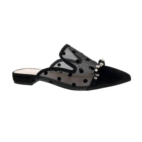 Ventutto Black Mesh Ballerina Flat Mule