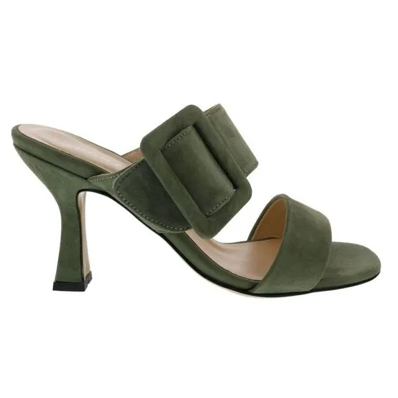 Ventutto Forest Green Wide Buckle High Heel Slide