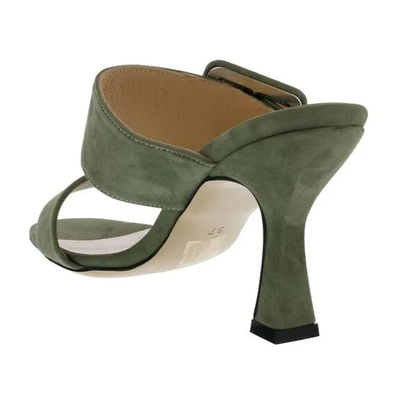 Ventutto Forest Green Wide Buckle High Heel Slide