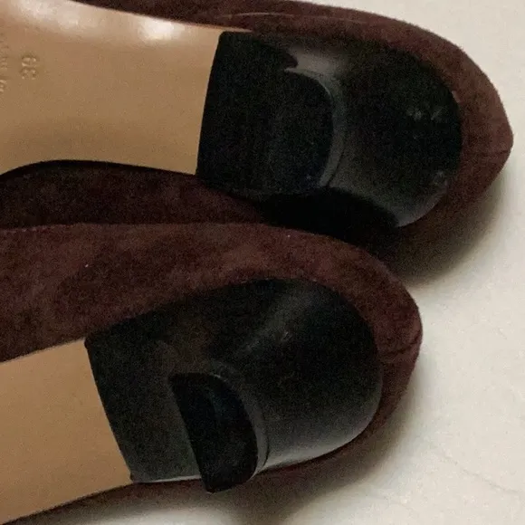 Vera Cuoio Italian Leather Brown Suede Embroidered Point Toe Kitten Heels EU 39