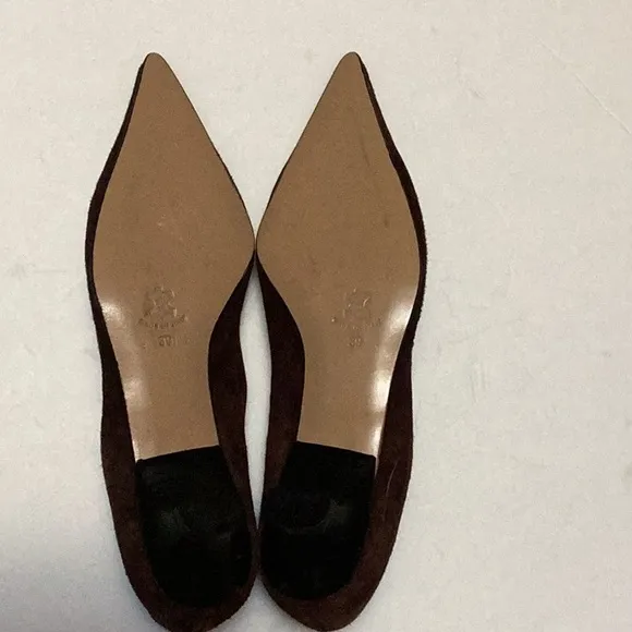 Vera Cuoio Italian Leather Brown Suede Embroidered Point Toe Kitten Heels EU 39
