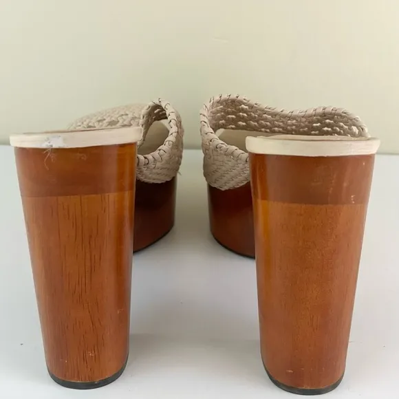VERONICA BEARD BEIGE WOVEN LEATHER PLATFORM MULES
