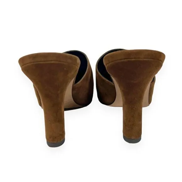Veronica Beard Carlotta Toe Suede Mules Mixed Media Heel Camel Black Size 9