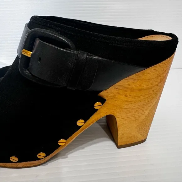 Veronica Beard Dacey Black Suede Leather Mule Clogs Size 7