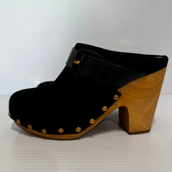 Veronica Beard Dacey Black Suede Leather Mule Clogs Size 7