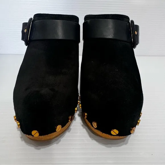 Veronica Beard Dacey Black Suede Leather Mule Clogs Size 7