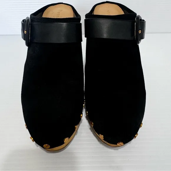 Veronica Beard Dacey Black Suede Leather Mule Clogs Size 9 1/2