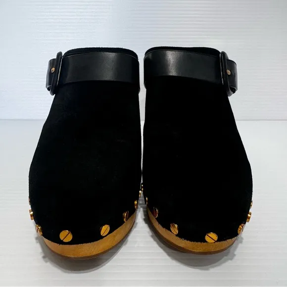 Veronica Beard Dacey Black Suede Leather Mule Clogs Size 9 1/2