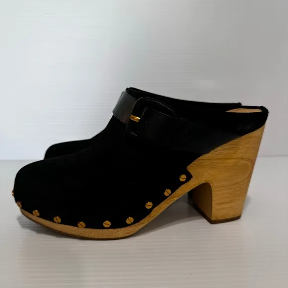 Veronica Beard Dacey Black Suede Leather Mule Clogs Size 9 1/2