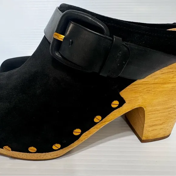Veronica Beard Dacey Black Suede Leather Mule Clogs Size 9 1/2