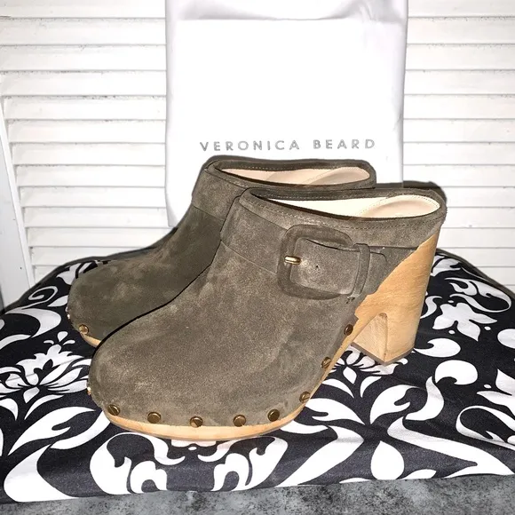 Veronica Beard Dacey Buckle Chunky Heel Clogs Mule Size 7.5