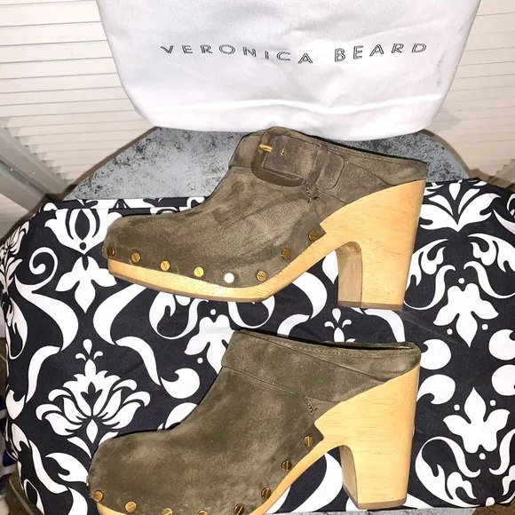 Veronica Beard Dacey Buckle Chunky Heel Clogs Mule Size 7.5